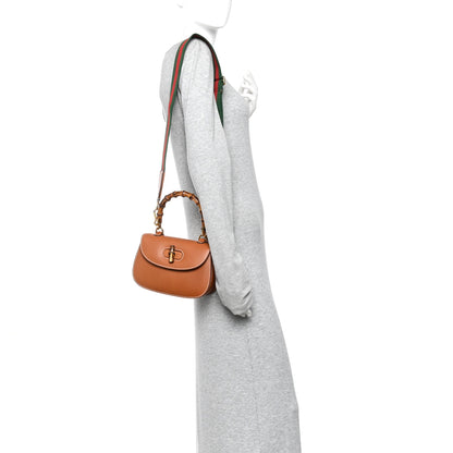 Gucci Boarded Dyana Lux Calfskin Web Small Bamboo 1947 Top Handle Bag Brown 2 of 9