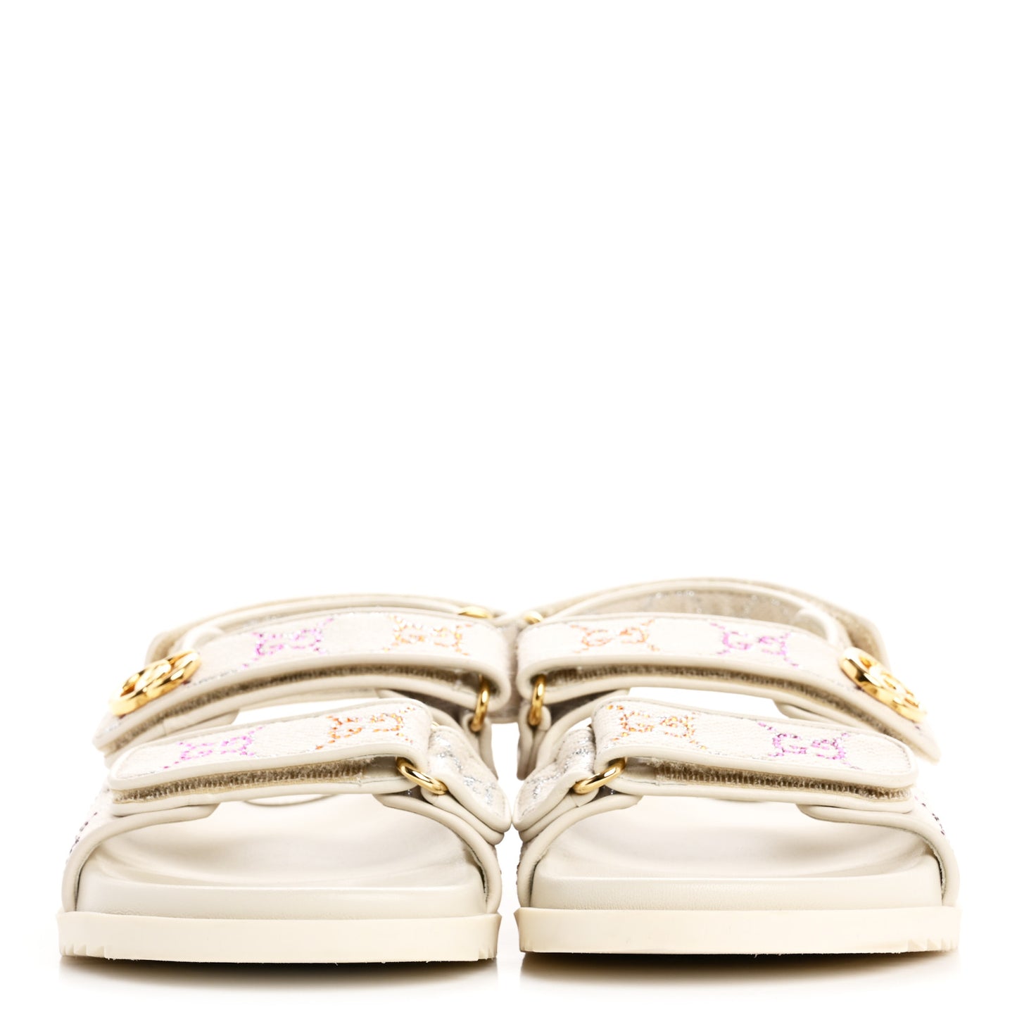 Canvas Lame Crystal GG Monogram Double G Womens Dad Sandals 37 Gardenia Silver Mystic White