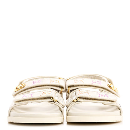 Gucci Canvas Lame Crystal GG Monogram Double G Womens Dad Sandals 37 Gardenia Silver Mystic White 3 of 9