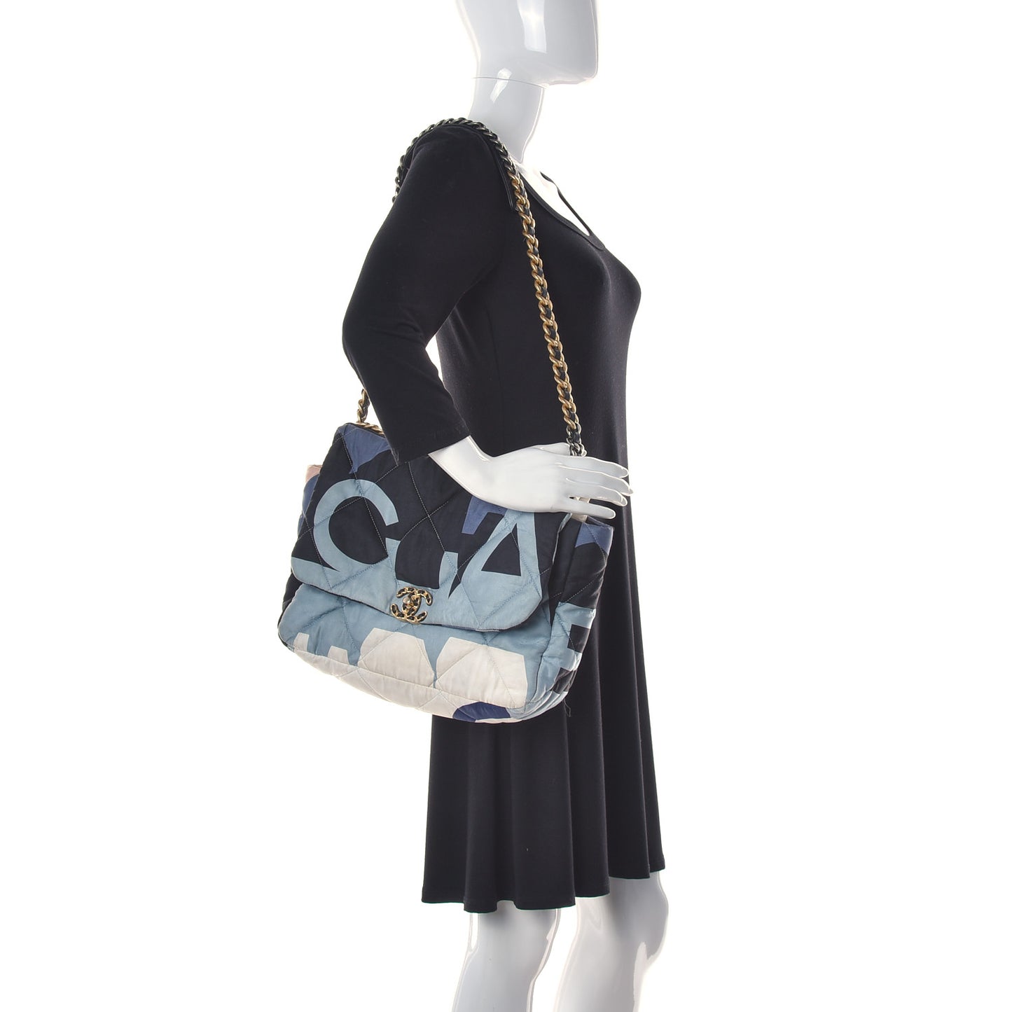 Silk Maxi Scarf Chanel 19 Flap Black Blue White