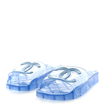 Chanel PVC Transparent CC Flat Slide Sandals 37 Blue 3 of 6