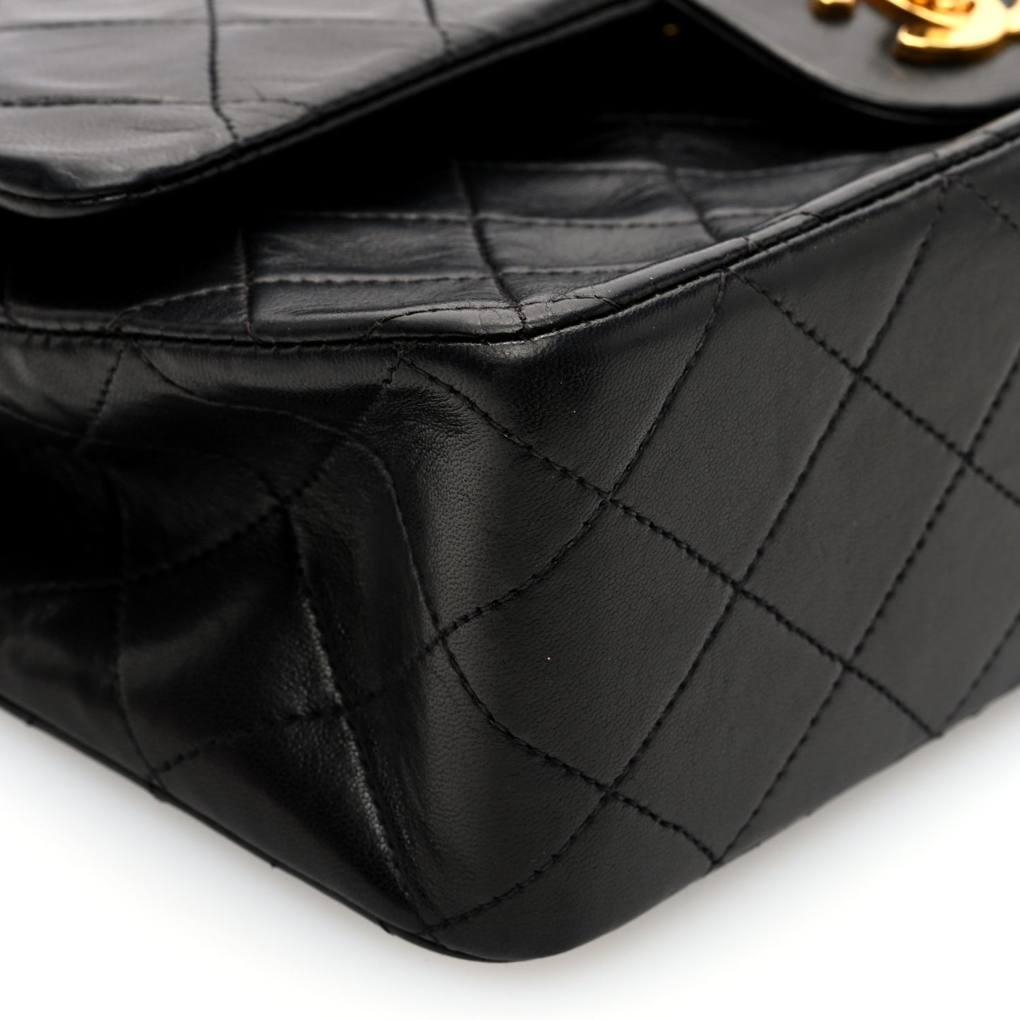 Lambskin Quilted Medium Double Flap Black