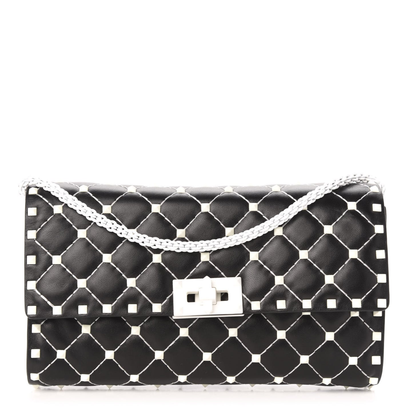 Lambskin Free Rockstud Spike Wallet On Chain Black