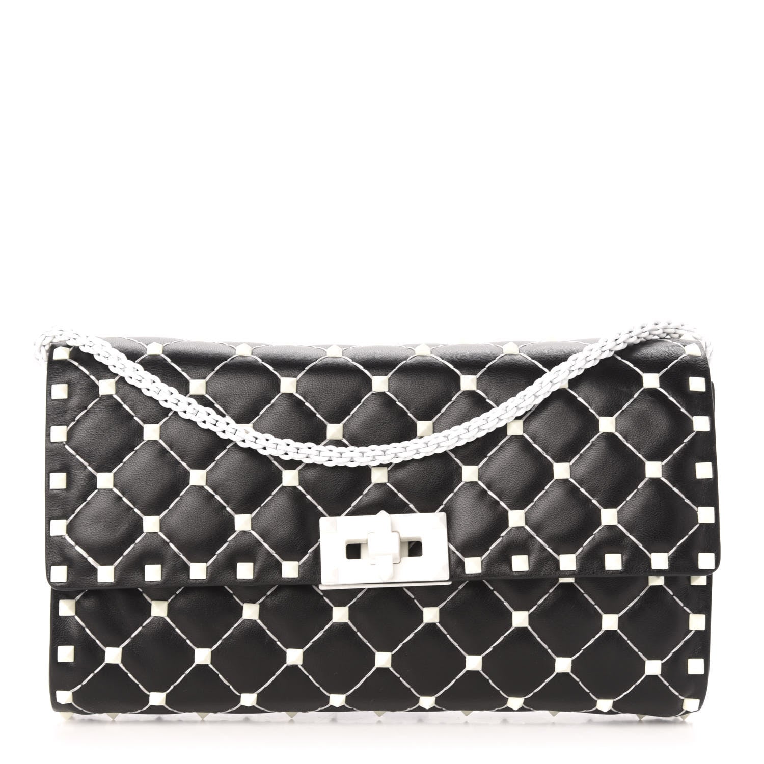 Valentino Garavani Lambskin Free Rockstud Spike Wallet On Chain Black 1 of 10