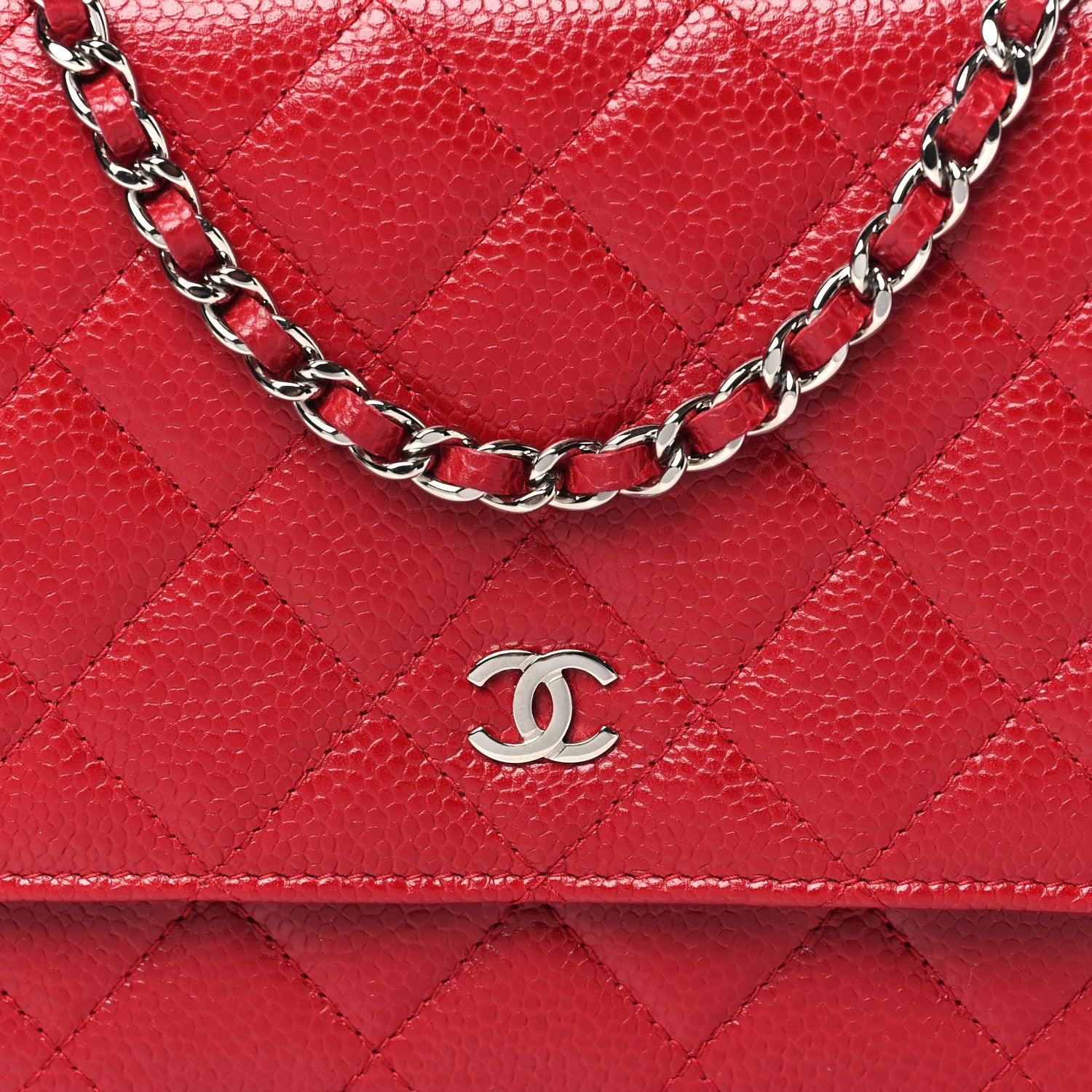 Chanel Caviar Quilted Wallet on Chain WOC Red 9 of 11