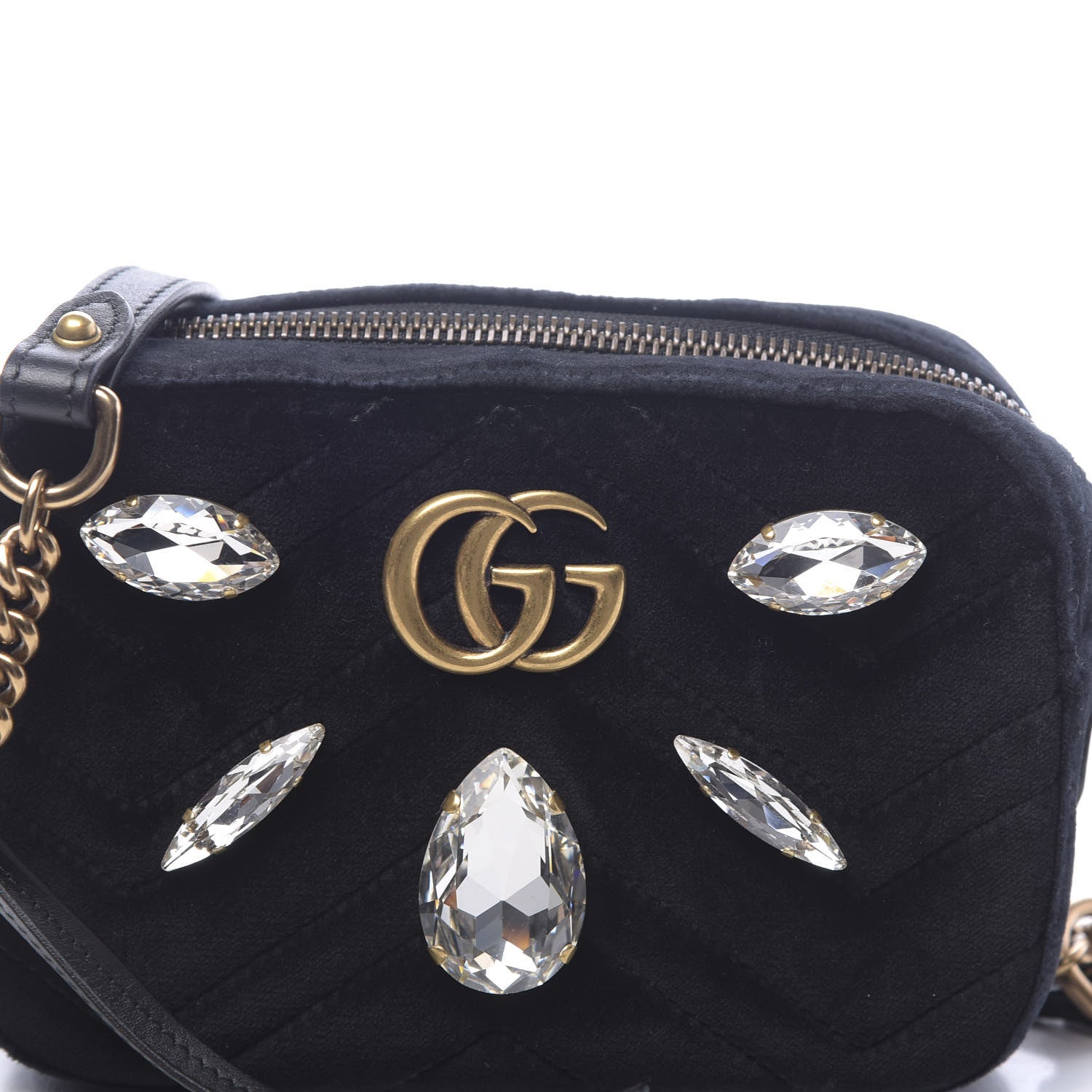 Gucci Velvet Matelasse Marquise Crystals Mini GG Marmont Chain Shoulder Bag Black 10 of 10
