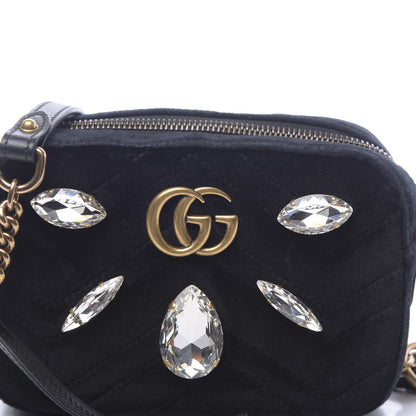 Gucci Velvet Matelasse Marquise Crystals Mini GG Marmont Chain Shoulder Bag Black 10 of 10
