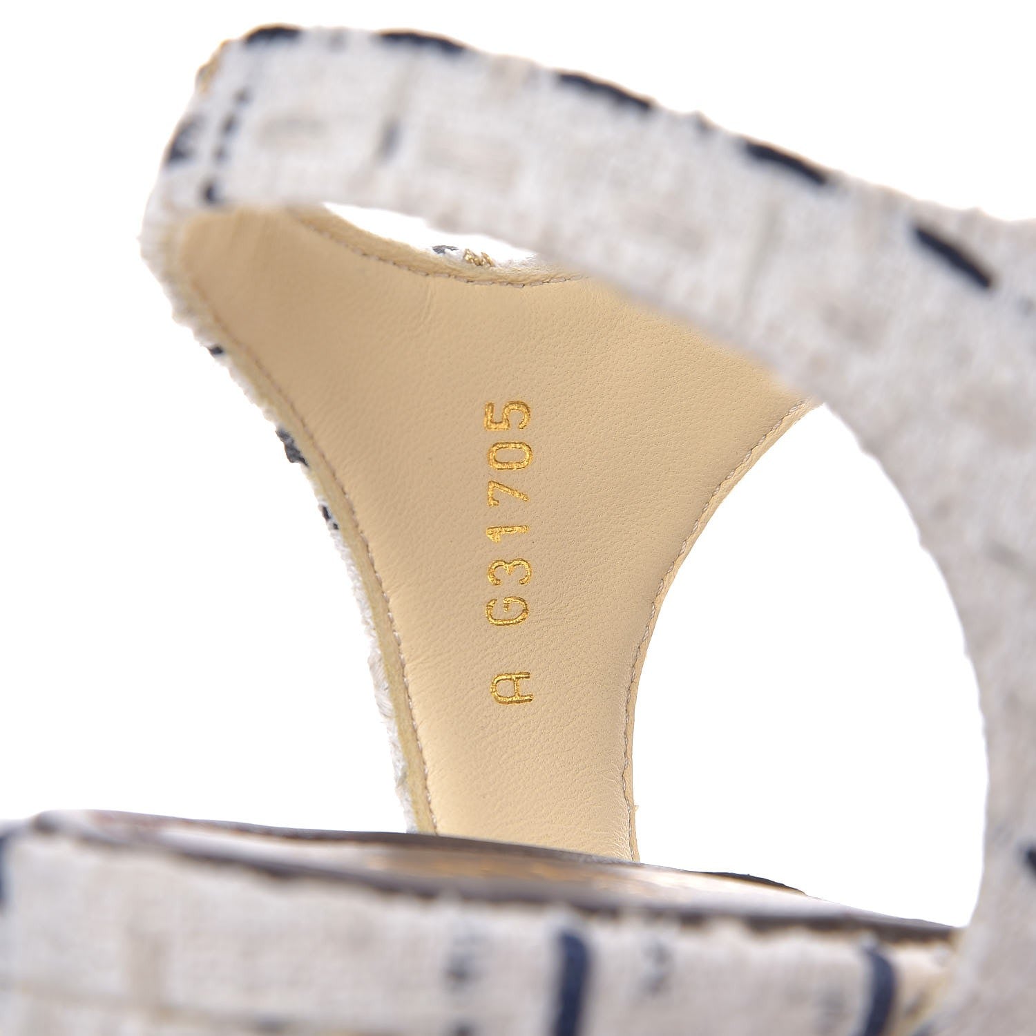 Chanel Tweed Chain Sandals 39.5 White Ecru Navy Gold 8 of 10
