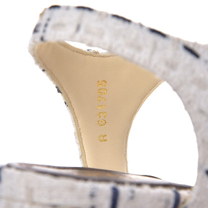Chanel Tweed Chain Sandals 39.5 White Ecru Navy Gold 8 of 10