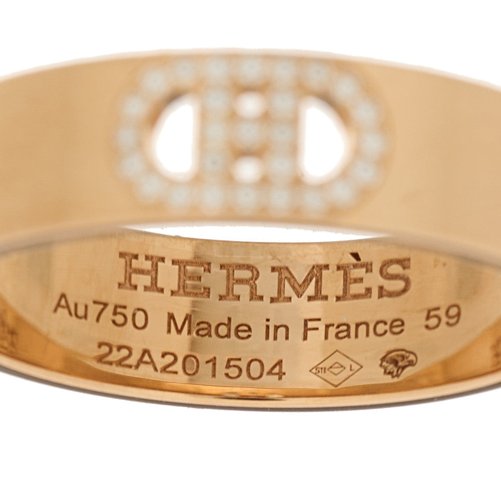 Hermes 18K Rose Gold Diamond PM H D'Ancre Ring 59 8.75 4 of 5