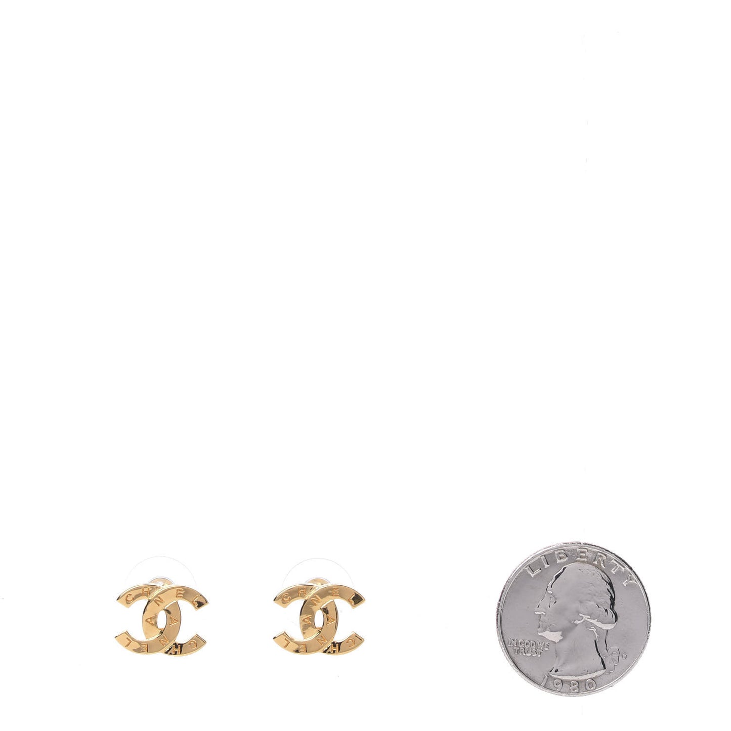 Metal CC Paris Button Stud Earrings Gold