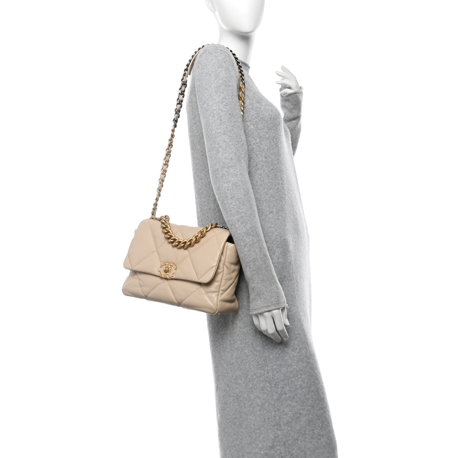 Chanel Lambskin Quilted Large Chanel 19 Flap Beige 2 of 10