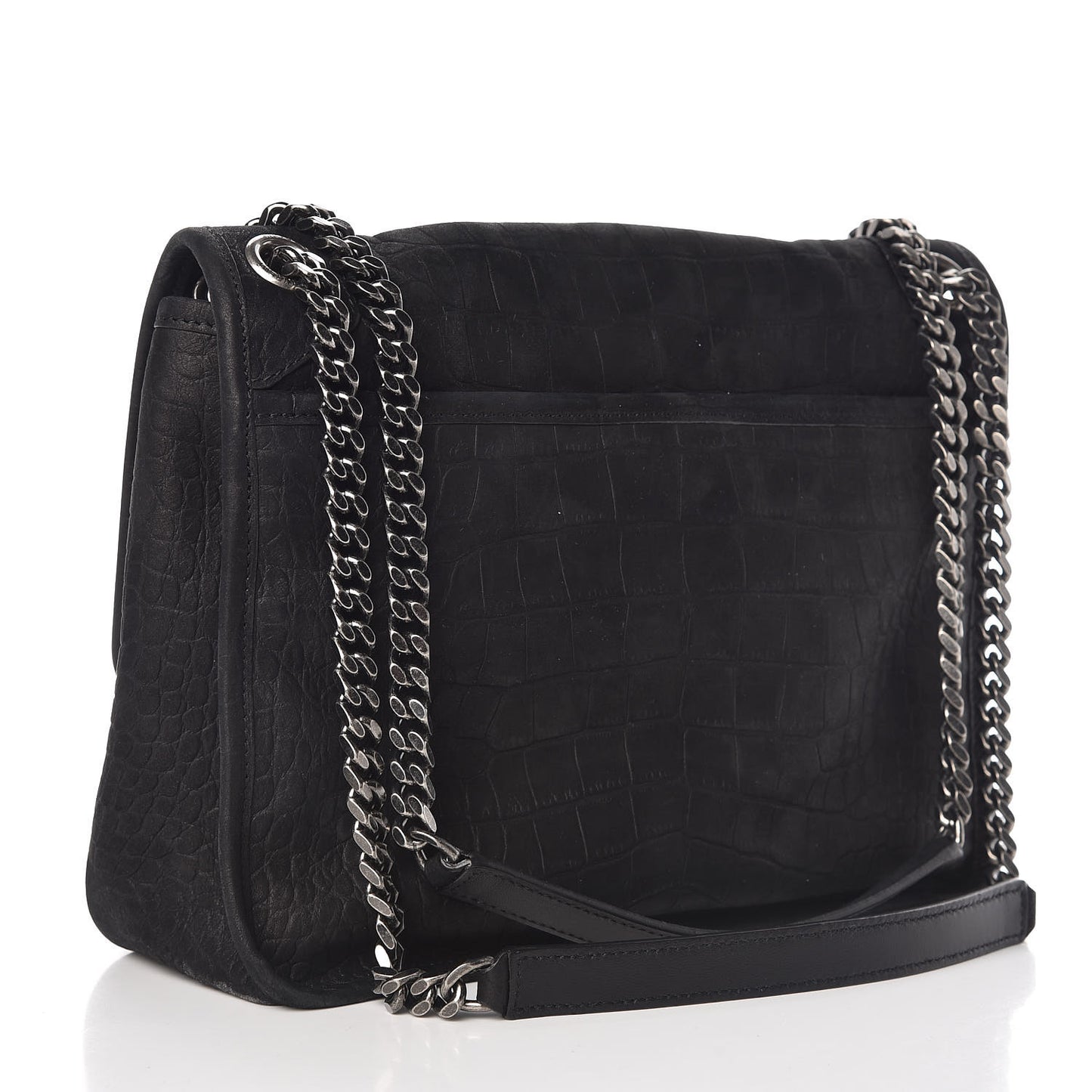 Nubuck Crocodile Embossed Monogram Medium Niki Chain Satchel Black