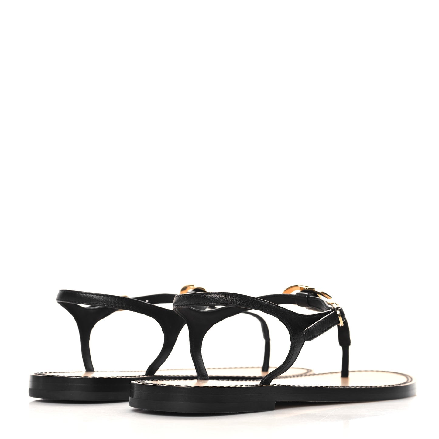 CHANEL Lambskin CC Thong Sandals 35 Black Gold 38 Black Gold