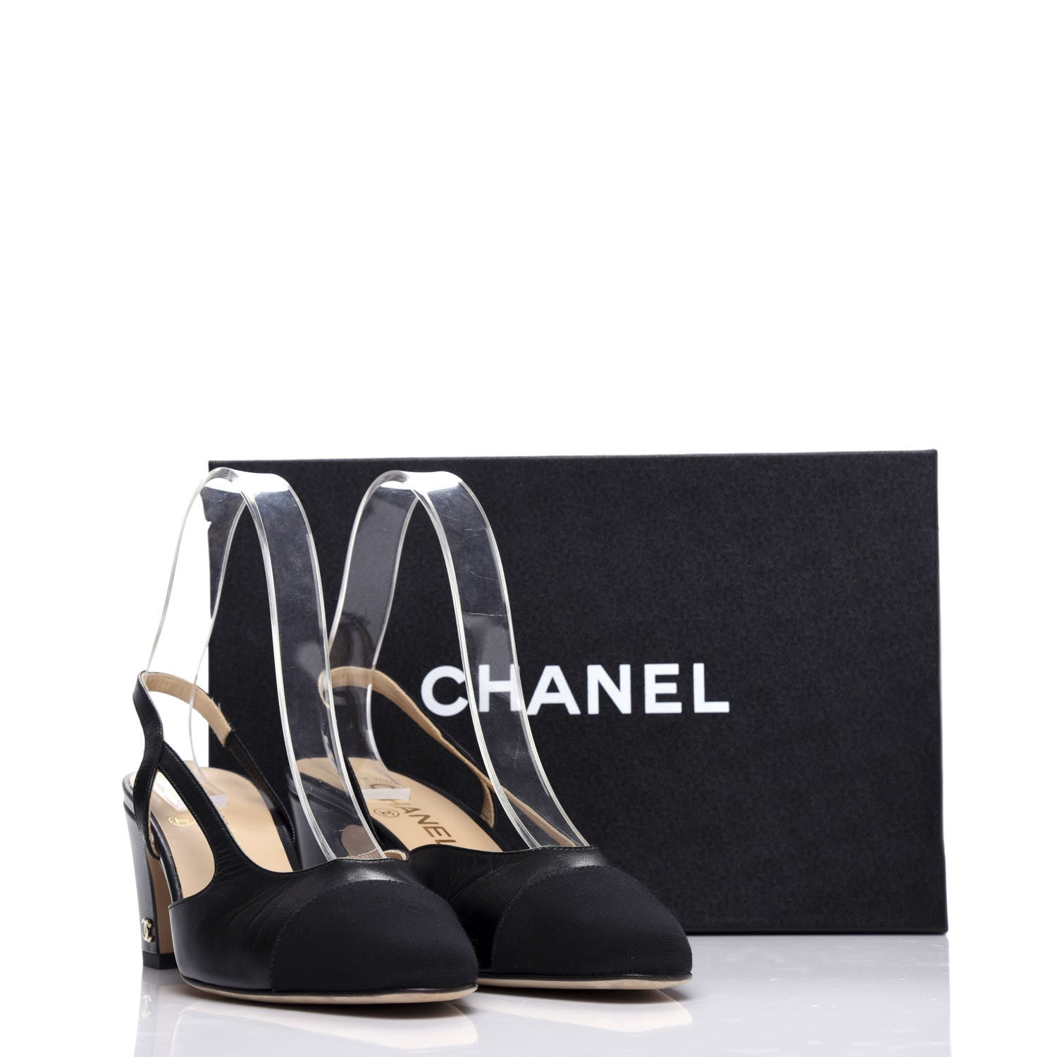 Chanel Goatskin Grosgrain Cap Toe CC Slingback Sandals 38.5 Black 11 of 11