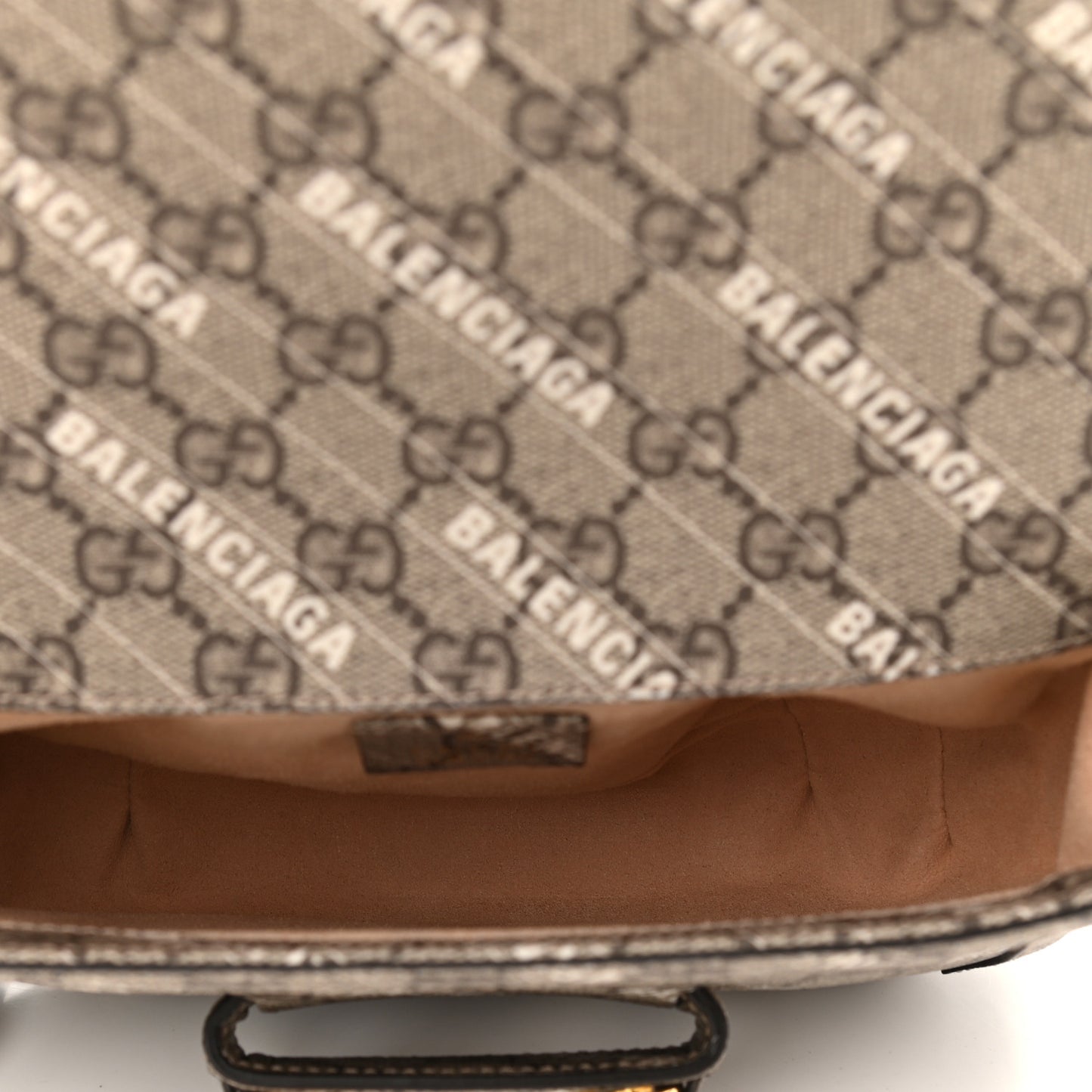 X BALENCIAGA GG Supreme Monogram Web Logo Print Mini Horsebit 1955 Shoulder Bag Beige Ebony