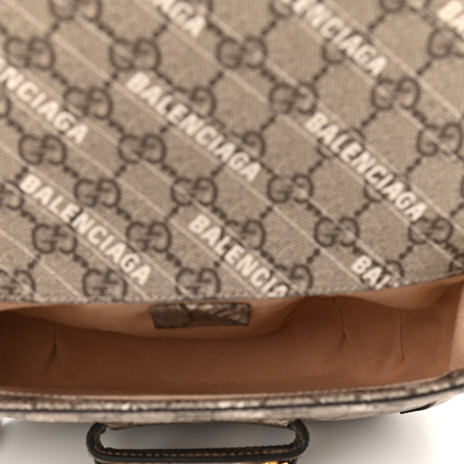 Gucci X BALENCIAGA GG Supreme Monogram Web Logo Print Mini Horsebit 1955 Shoulder Bag Beige Ebony 5 of 10