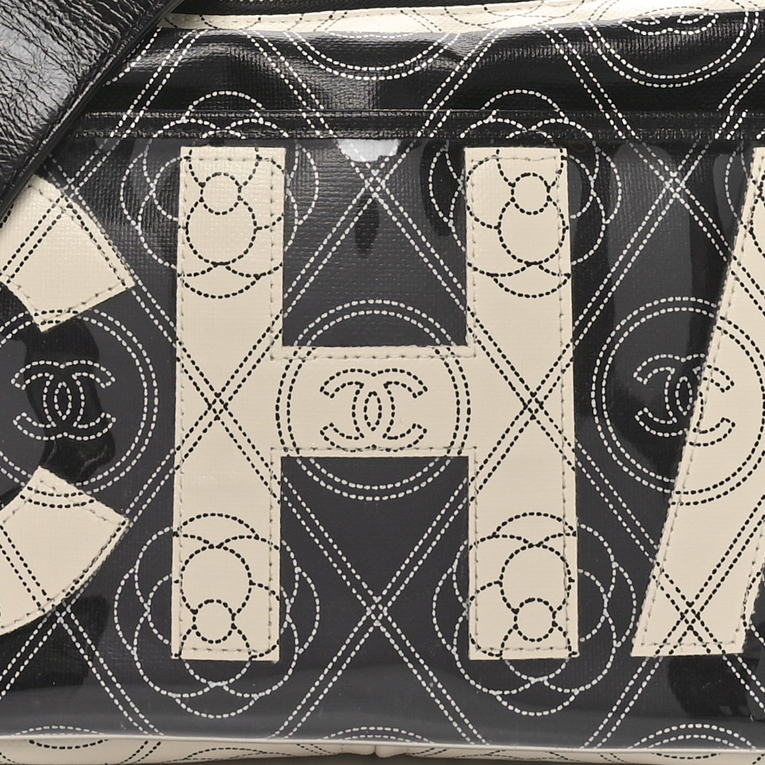Chanel Coated Canvas Calfskin Camellia Printed Camera Case Black Beige 8 of 10
