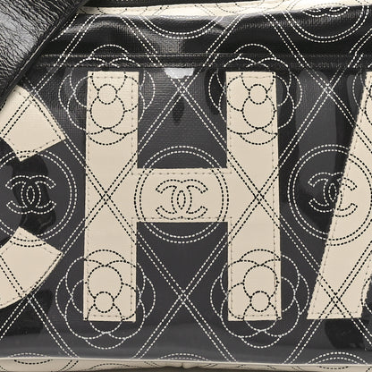 Chanel Coated Canvas Calfskin Camellia Printed Camera Case Black Beige 8 of 10