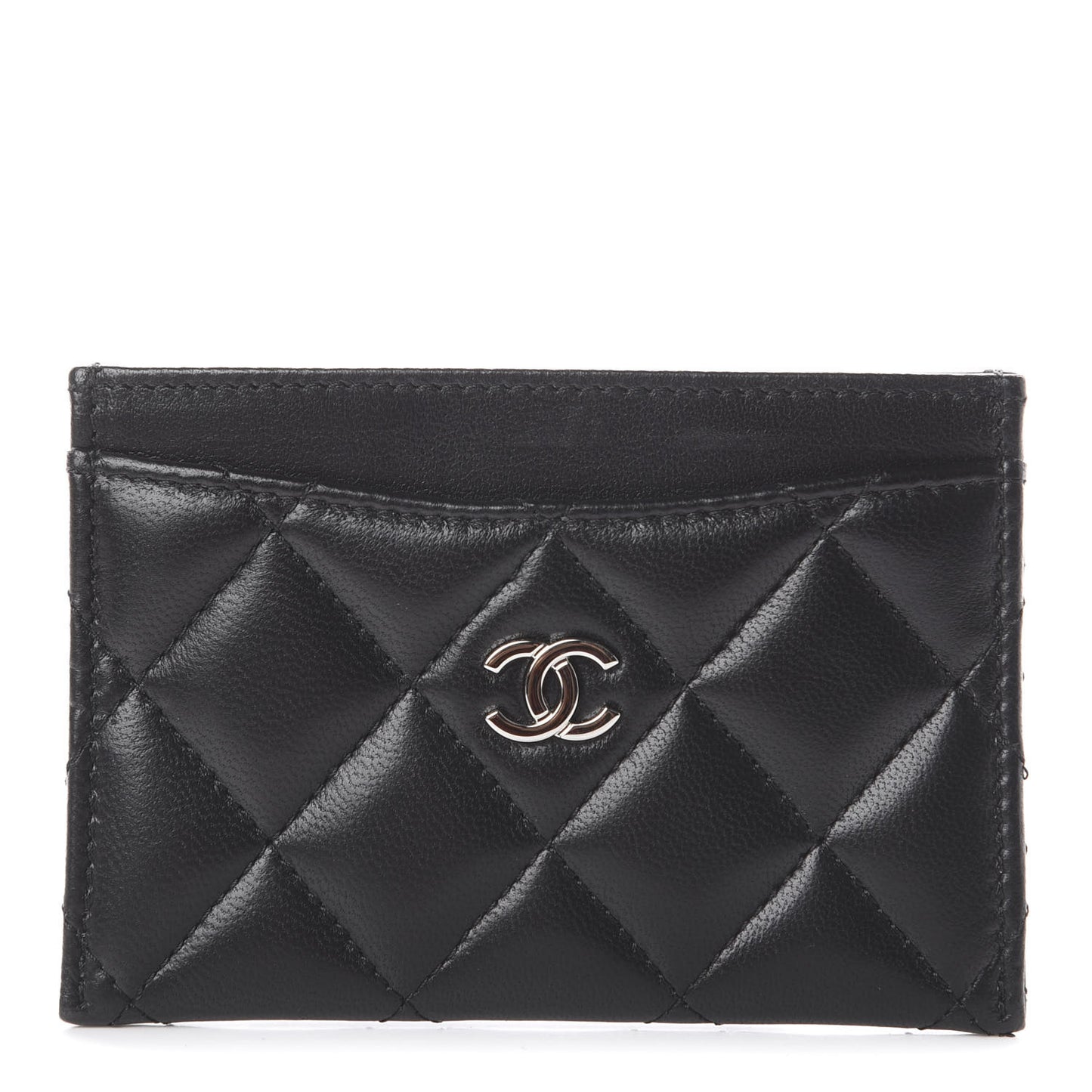 Lambskin Quilted Card Holder Black