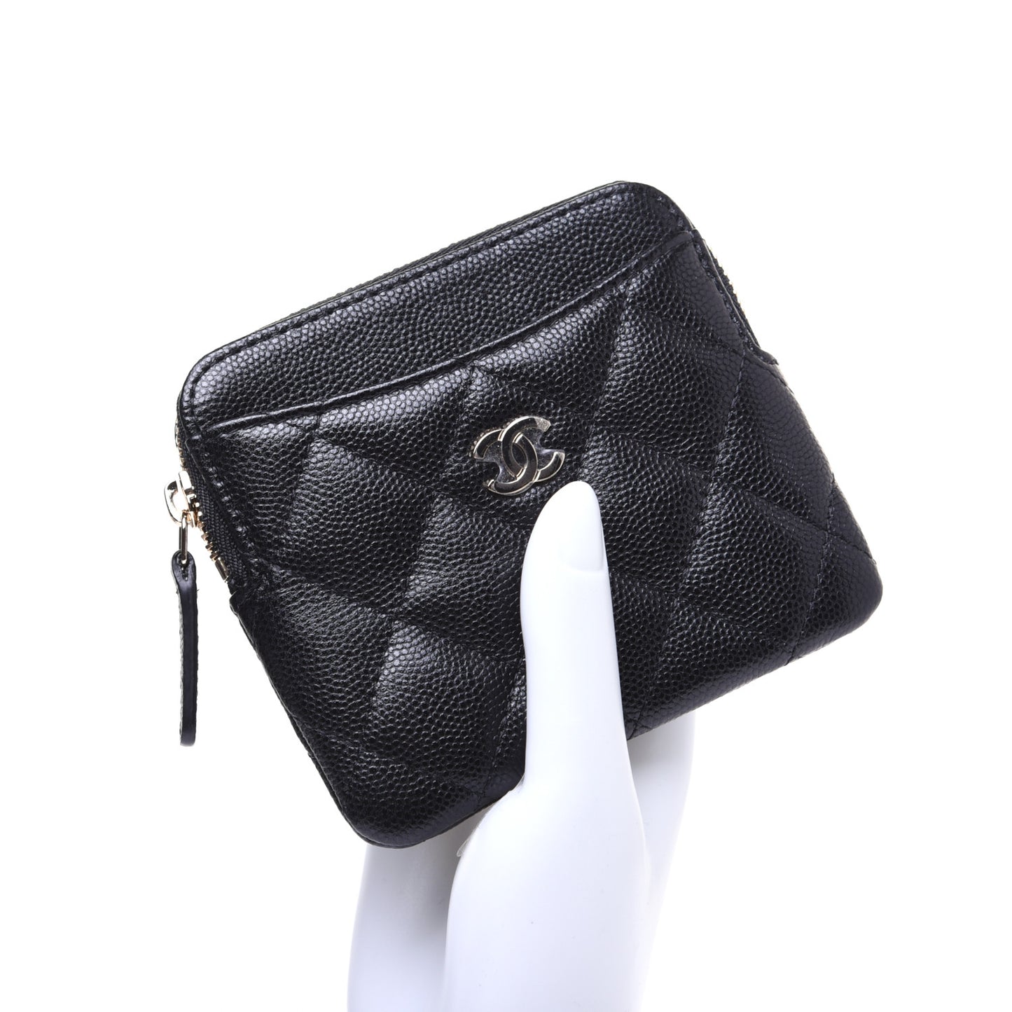Caviar Quilted Zip Card Holder Wallet Black