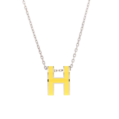 Hermes Lacquered Palladium Pop H Pendant Necklace Jaune Mimosa 4 of 8