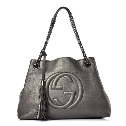 Gucci Metallic Pebbled Calfskin Medium Soho Chain Shoulder Bag Sasso 1 of 9