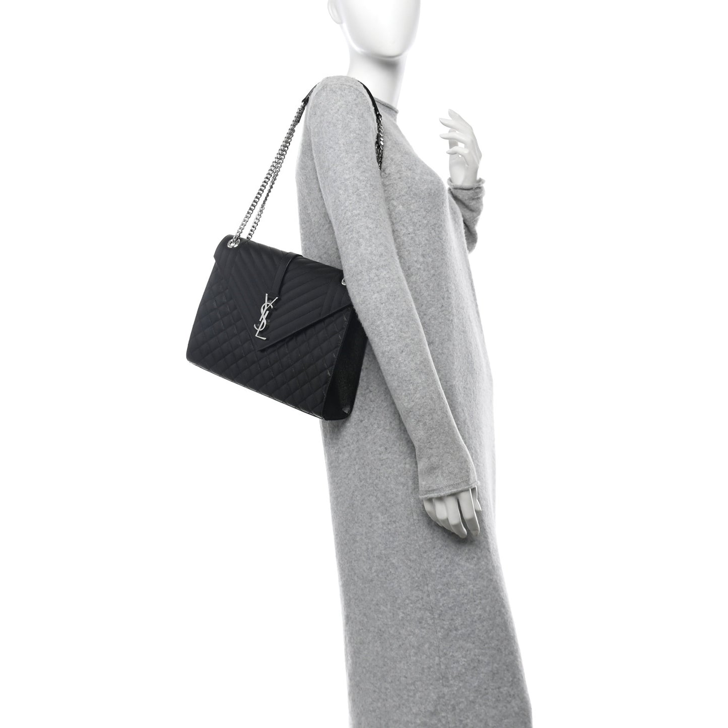 Grain De Poudre Textured Mixed Matelasse Large Triquilt Monogram Satchel Black