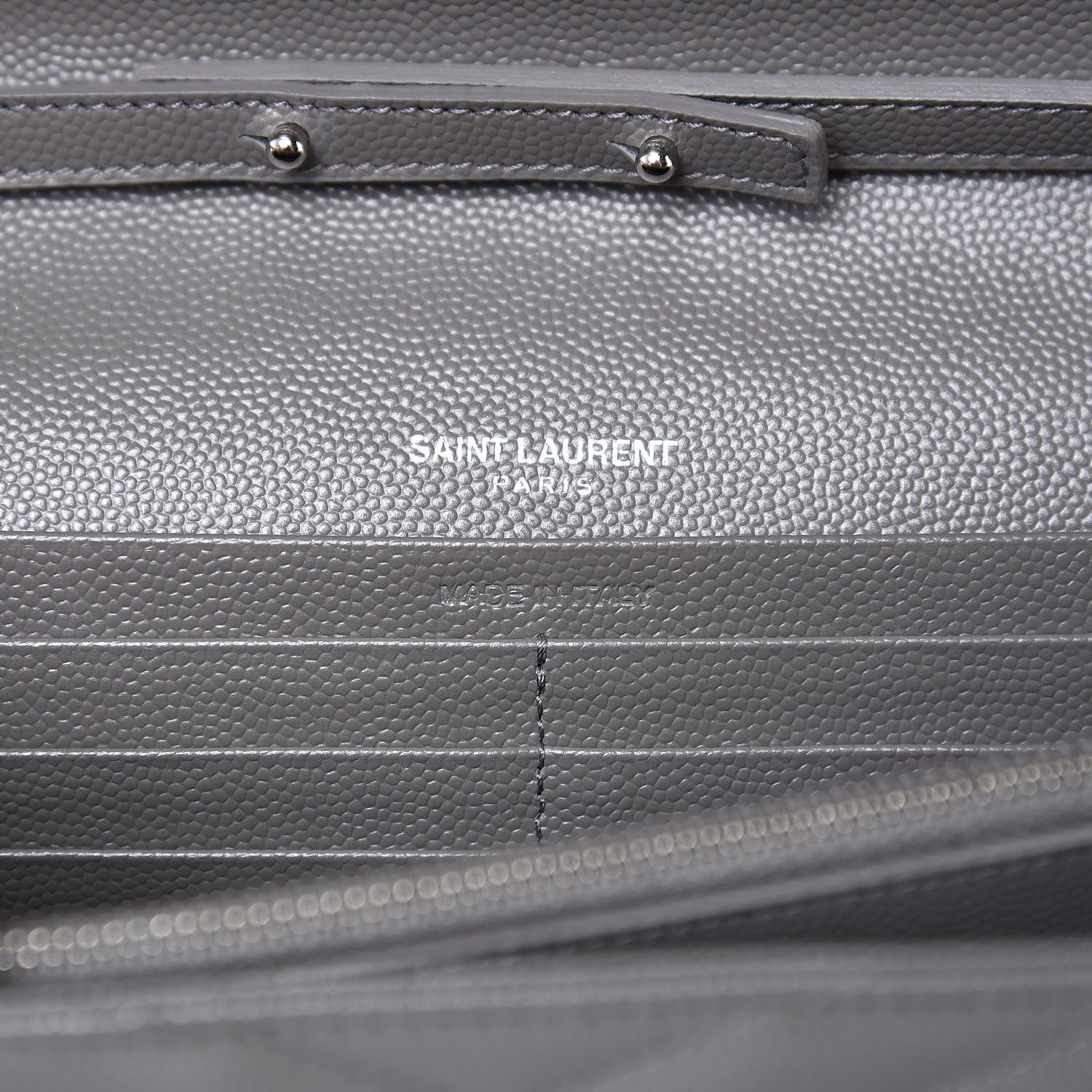 Saint Laurent Grain De Poudre Matelasse Chevron Monogram Chain Wallet Fog 8 of 11