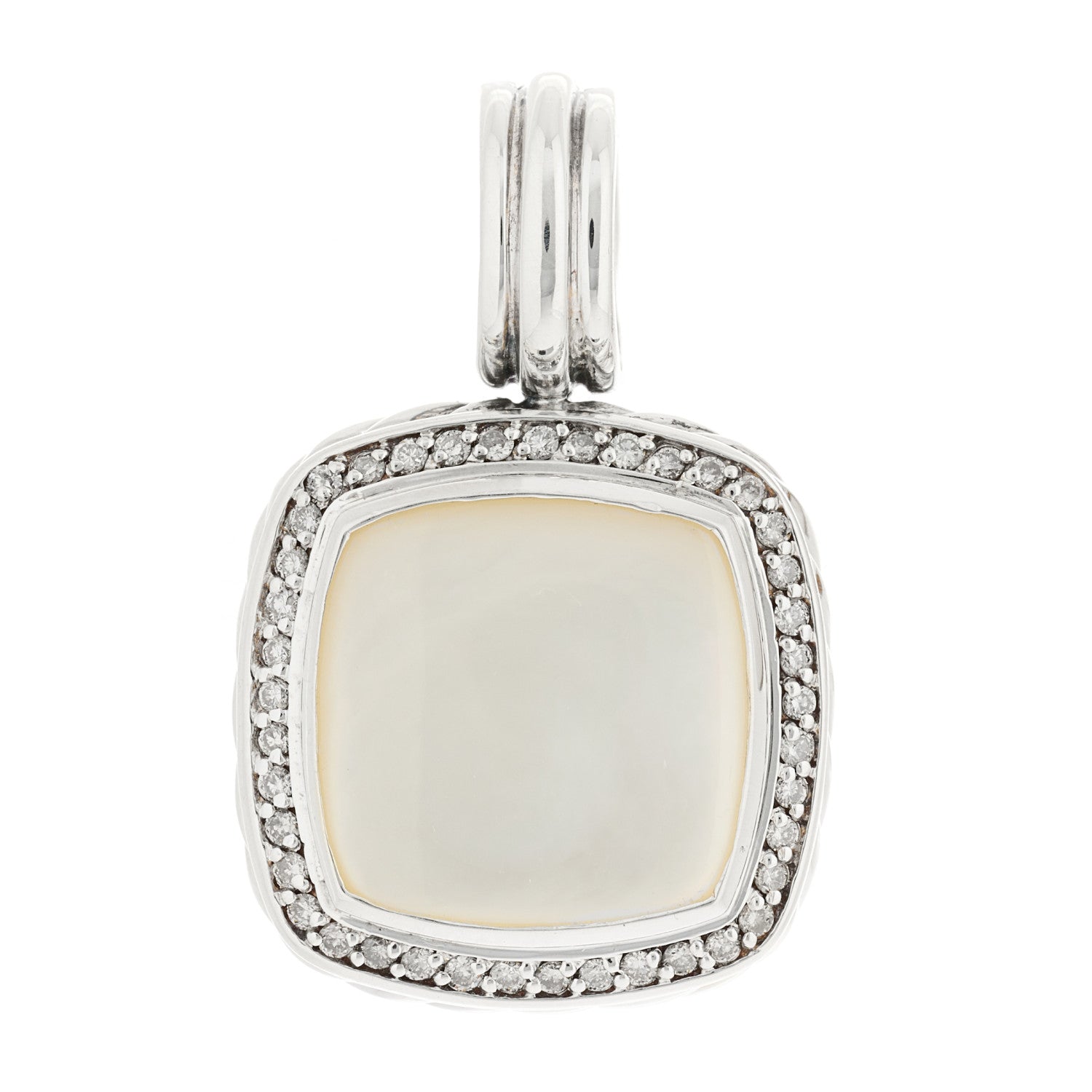 David Yurman Sterling Silver Diamond Mother of Pearl 14mm Albion Enhancer Pendant 1 of 4