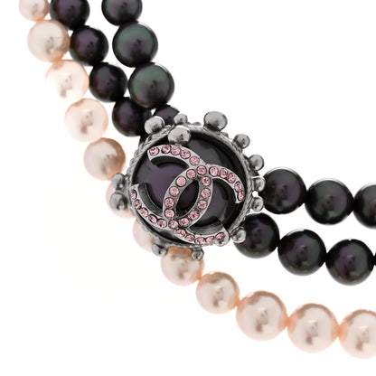 Chanel Pearl Crystal Multi Strand Short Necklace Silver Pink 4 of 7