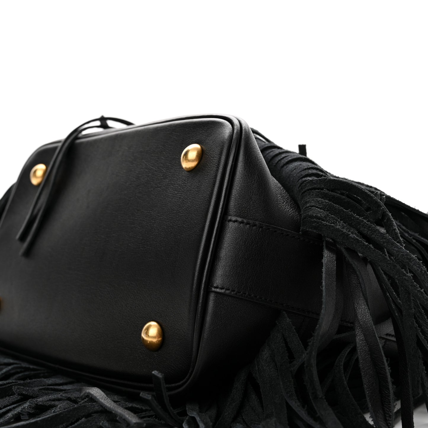 Calfskin Small Emmanuelle Fringe Bucket Bag Black