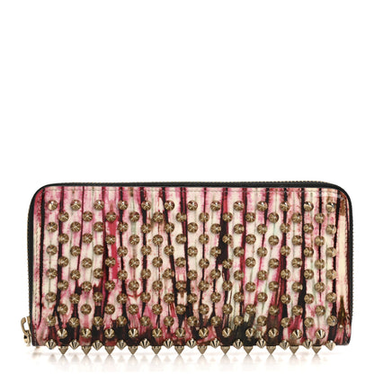 Christian Louboutin Patent Bazin Spikes Panettone Zip Wallet Pompadour 1 of 12