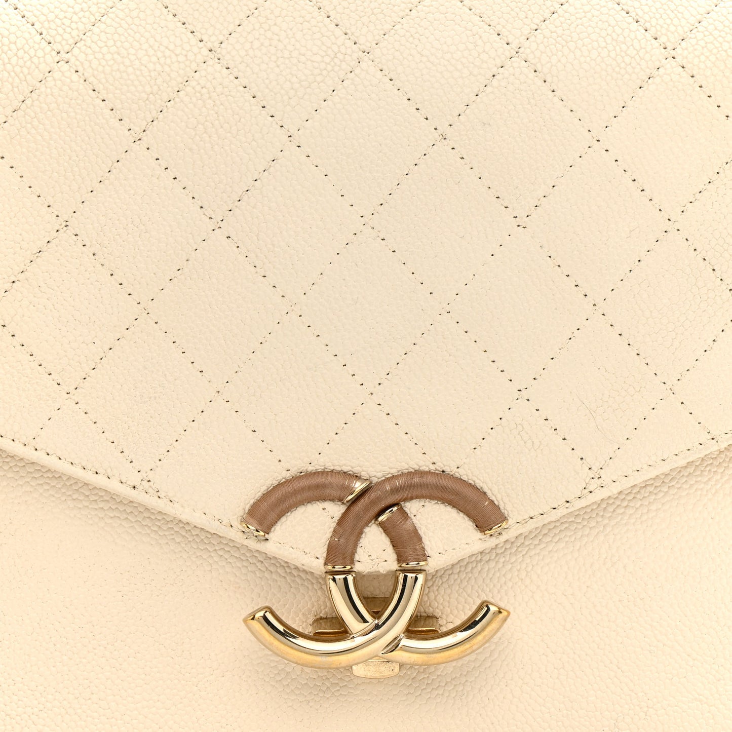 Grained Calfskin Quilted Small Cuba Top Handle Flap White