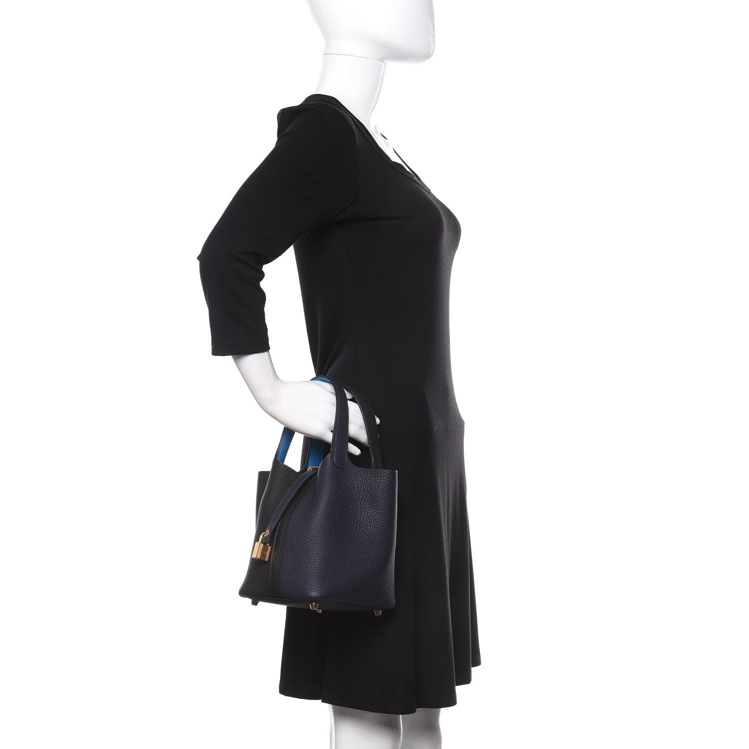 Hermes Taurillon Clemence Casaque Picotin Lock 18 PM Bleu Nuit Black Blue Frida 2 of 11