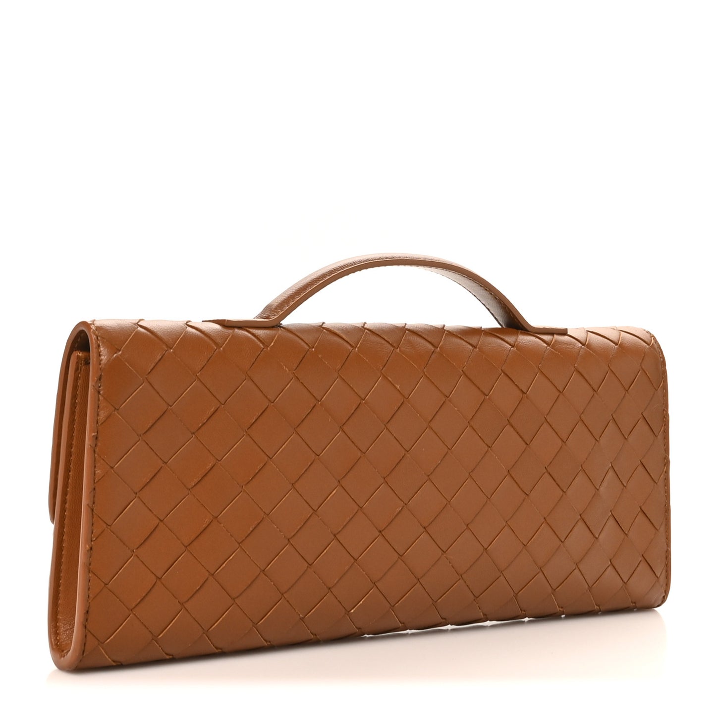 Nappa Intrecciato Long Andiamo Top Handle Clutch Cognac