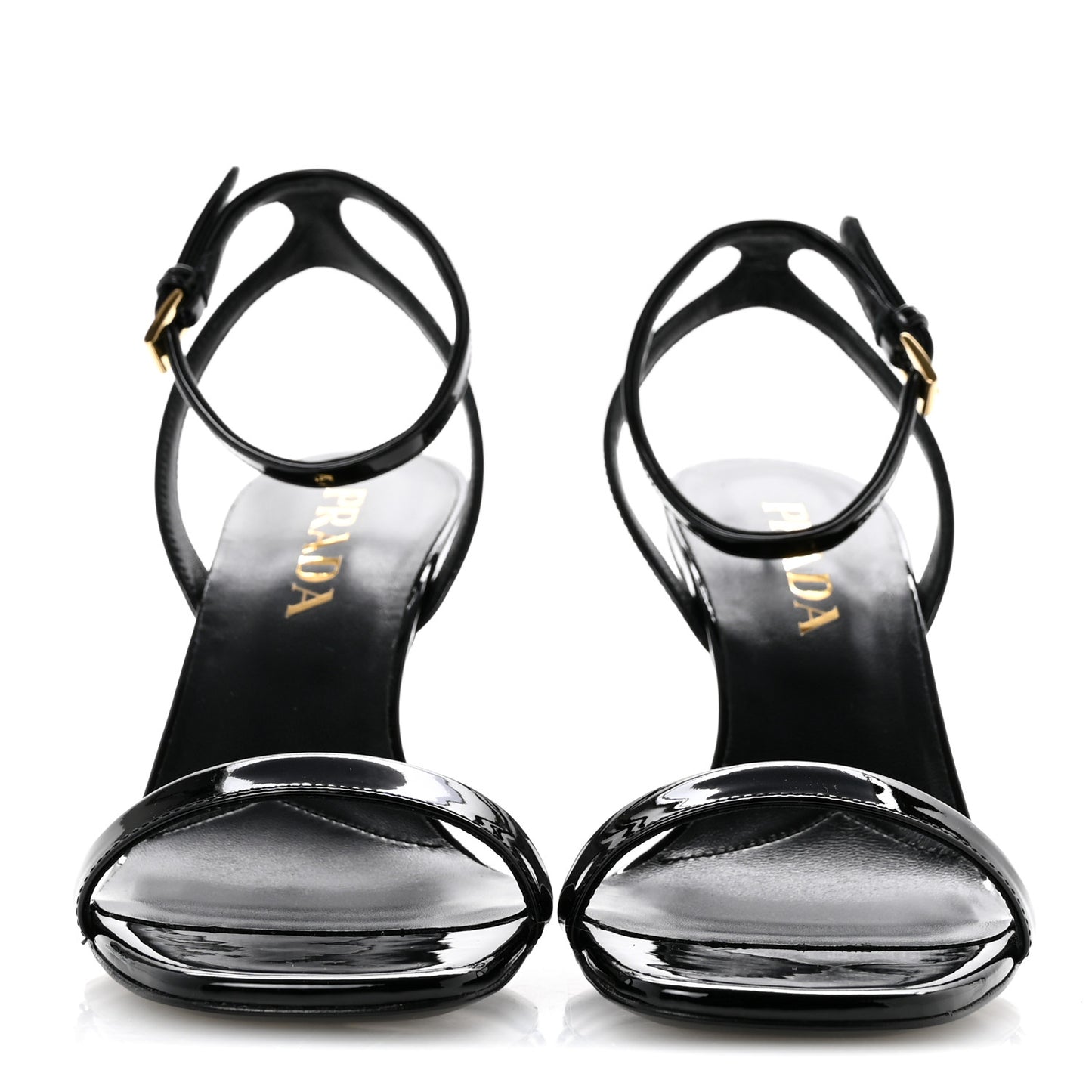 Vernice Metal Triangle Logo Open Toe 65mm Sandals 36 Black