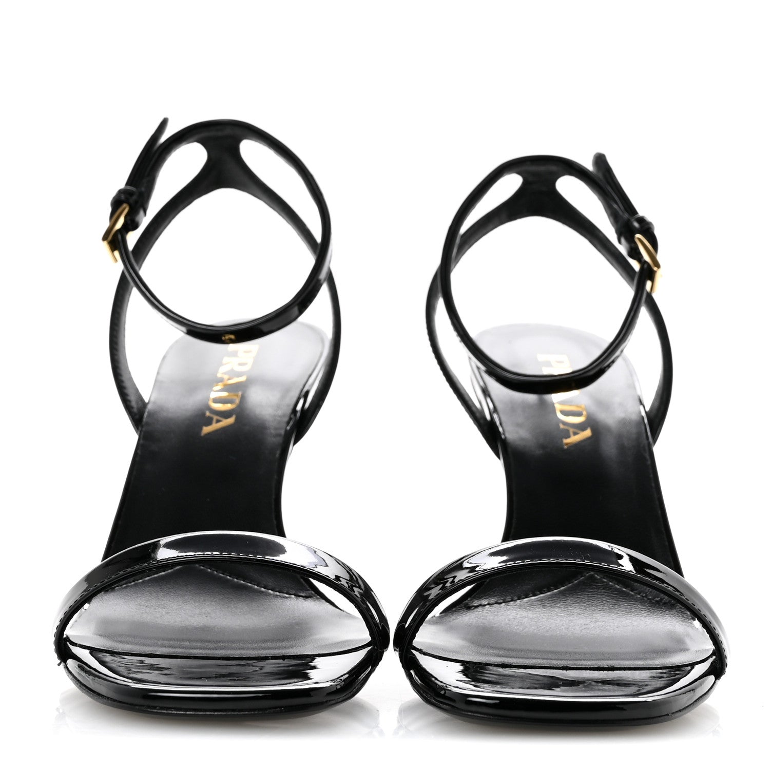 Prada Vernice Metal Triangle Logo Open Toe 65mm Sandals 36 Black 3 of 8