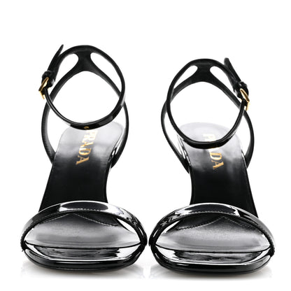 Prada Vernice Metal Triangle Logo Open Toe 65mm Sandals 36 Black 3 of 8