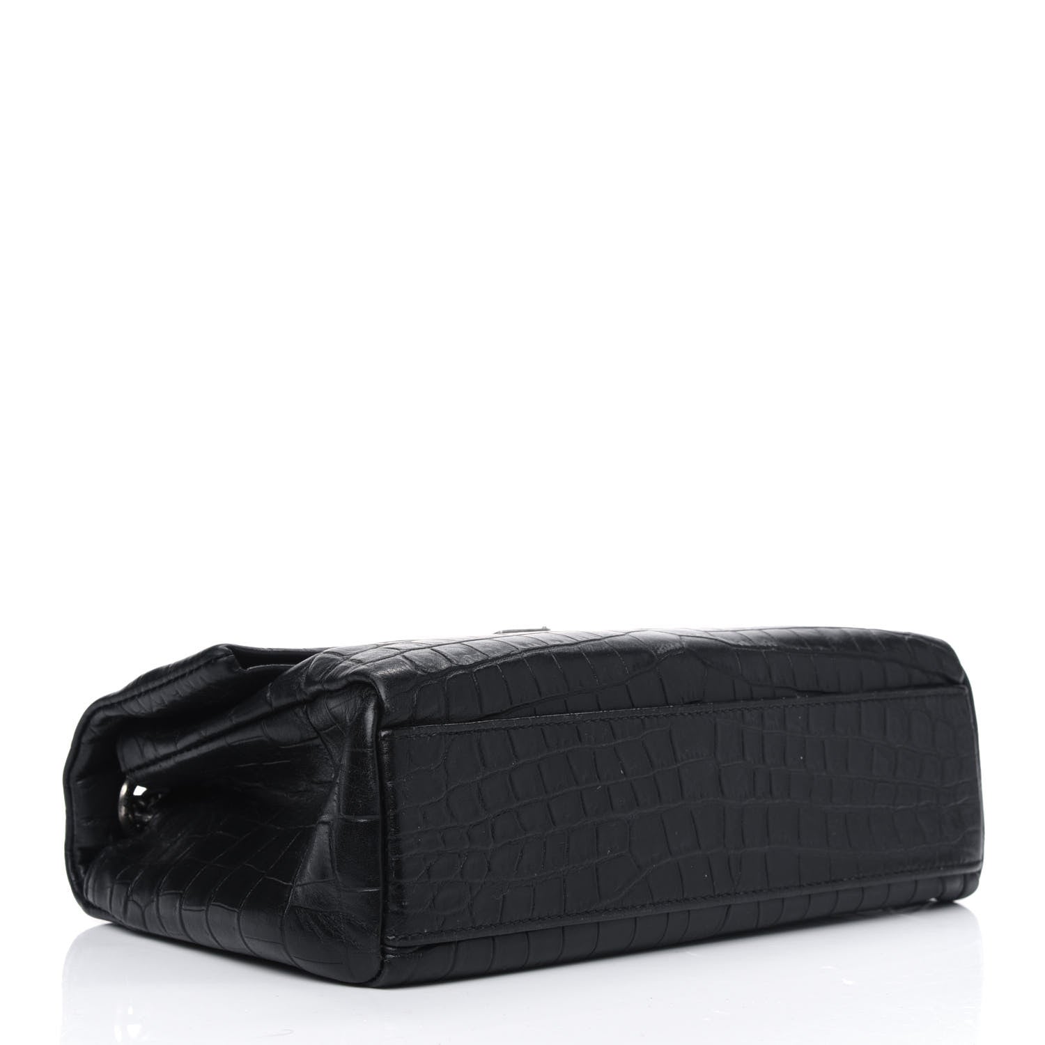 Saint Laurent Calfskin Crocodile Embossed Small West Hollywood Monogram Fold-Over Bag Black 3 of 7