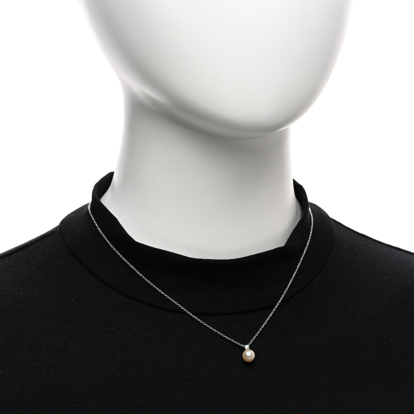 18K White Gold Diamond Pearl 6.5-7mm Pendant Necklace