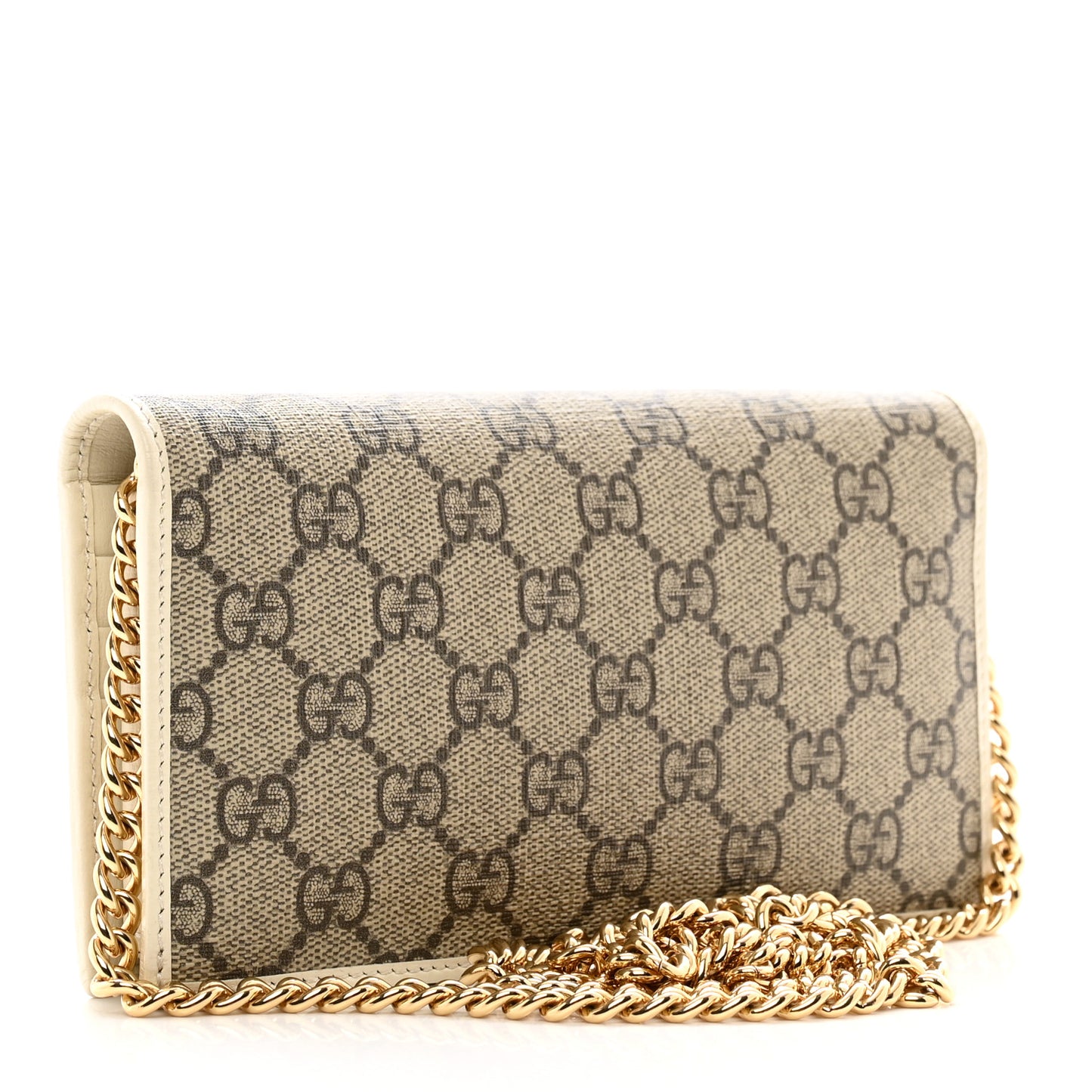 GG Supreme Monogram Azalea Calfskin Horsebit 1955 Wallet On Chain Beige Ebony Mystic White