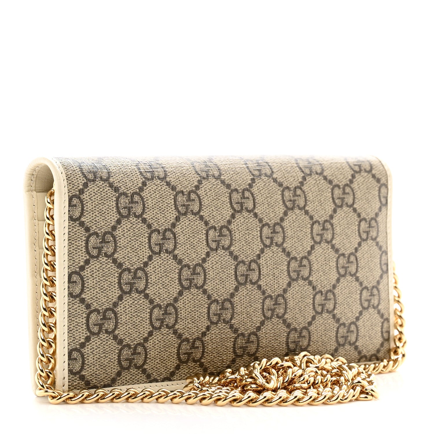 Gucci GG Supreme Monogram Azalea Calfskin Horsebit 1955 Wallet On Chain Beige Ebony Mystic White 3 of 10