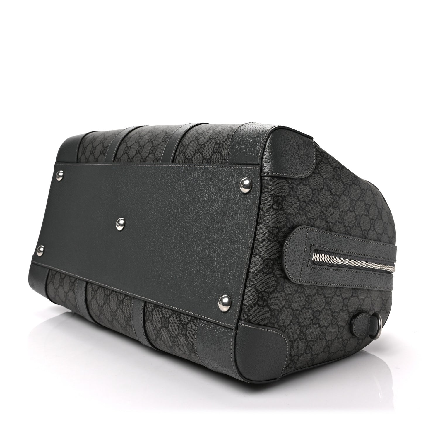GG Supreme Monogram Textured Dollar Calfskin Medium Savoy Duffle Bag Grey Black Graphite Grey