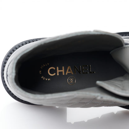 Chanel Shiny Lambskin Quilted Lace Up Combat Boots 35 Grey Black 7 of 10
