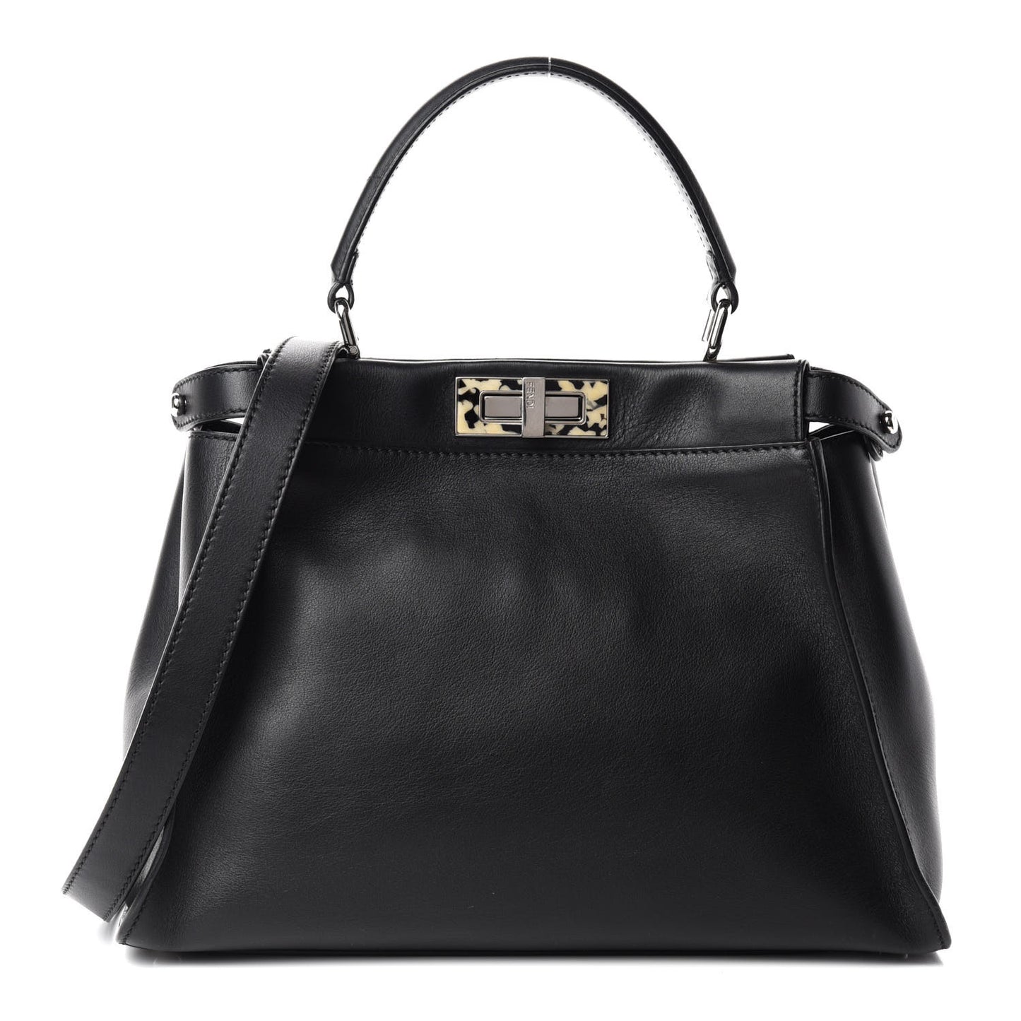 Vitello Dolce Shiny Nappa Plexglass Granite Medium Peekaboo Iconic Satchel Black