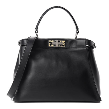 Fendi Vitello Dolce Shiny Nappa Plexglass Granite Medium Peekaboo Iconic Satchel Black 1 of 11