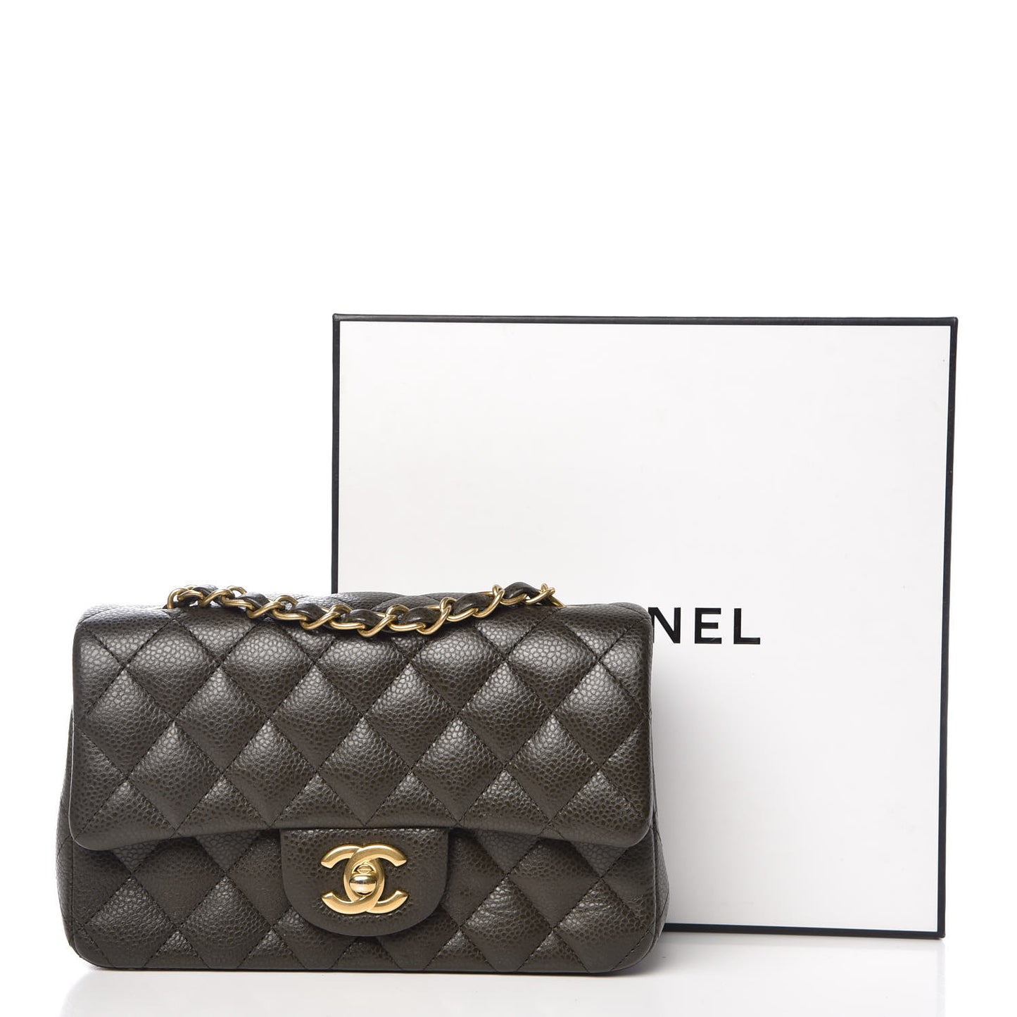 Caviar Quilted Mini Rectangular Flap Dark Green
