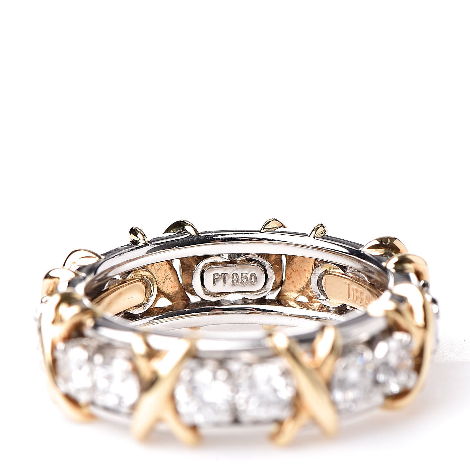 Tiffany 18K Yellow Gold Platinum Diamond Schlumberger Sixteen Stone Ring 48 4.5 5 of 5