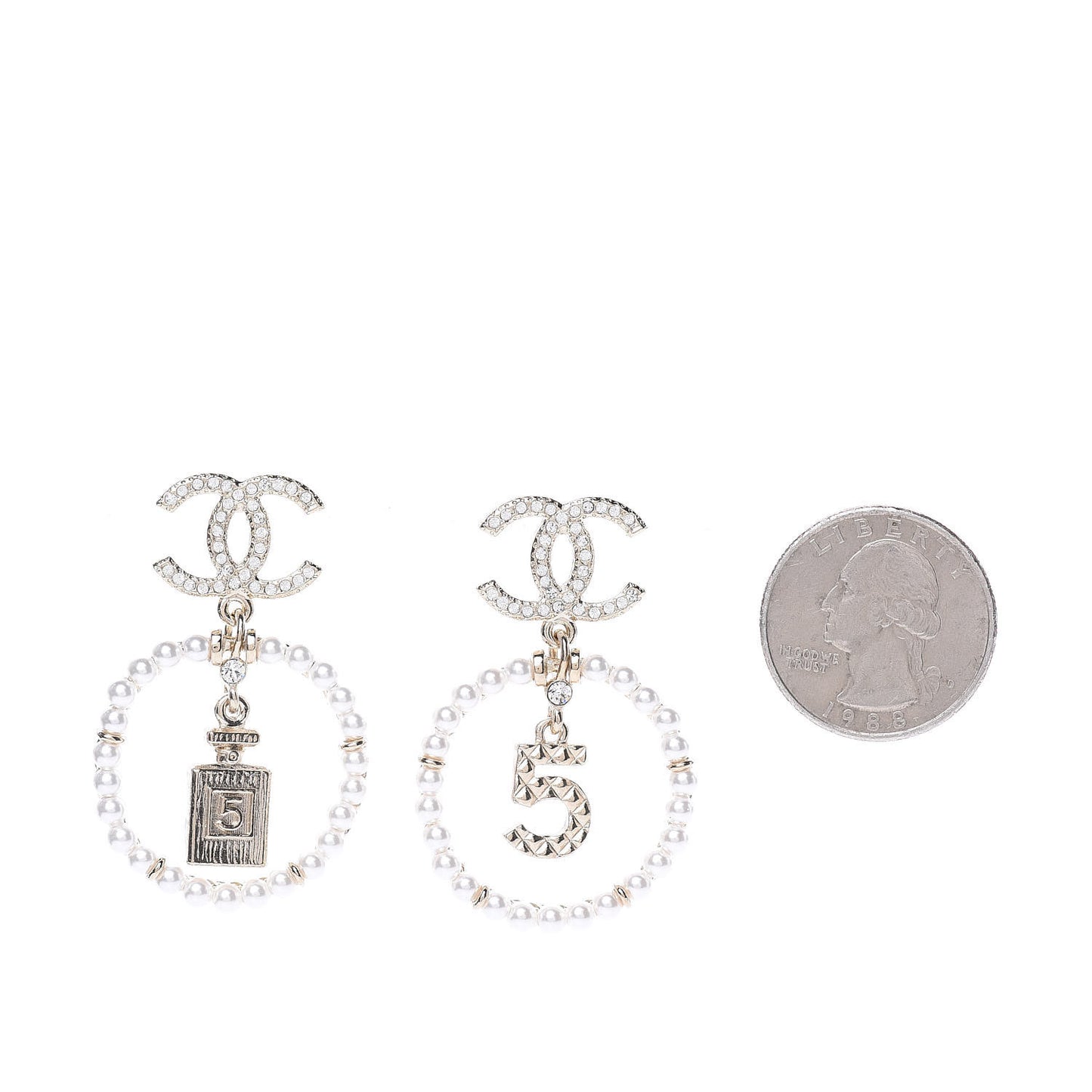 Crystal Pearl Charms CC Drop Earrings Gold